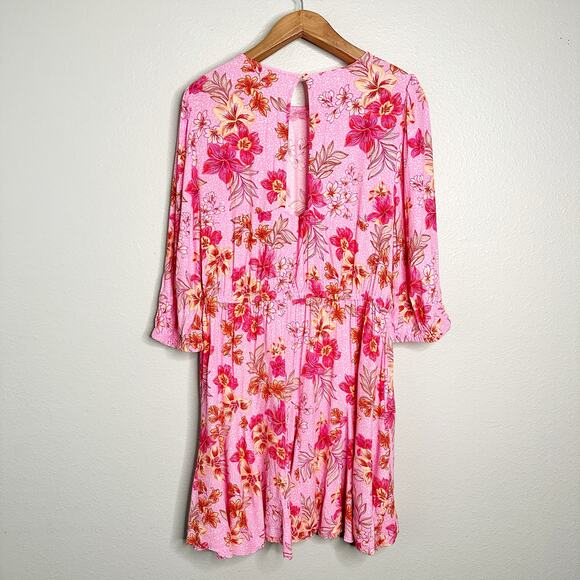 Loft Lily Godet Puff Sleeve‎ Mini Flare Dress Pink 3/4 sleeve Women’s Size XXL - Picture 7 of 12